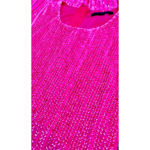 NEW! H:ours Revolve Juniper Maxi Gown Dress All over Beaded Side Cut Hot Pink XS - Picture 10 of 11